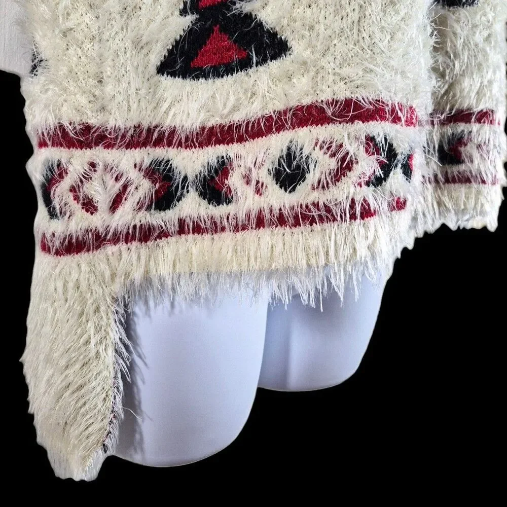 Aztec S Tribal Eyelash Sweater Hi Low Southwestern Cabincore Cozy Lodge Boho